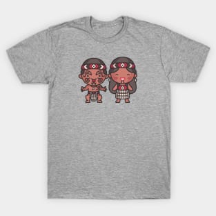 Cute Maori Couple in Traditional Clothing Cartoon T-Shirt